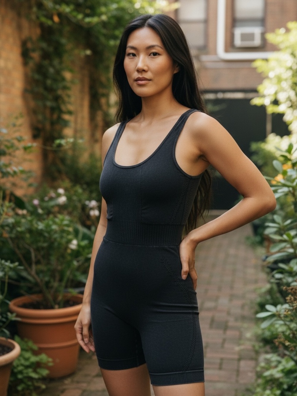 FP Movement by Free People Black Seamless Tank Romper